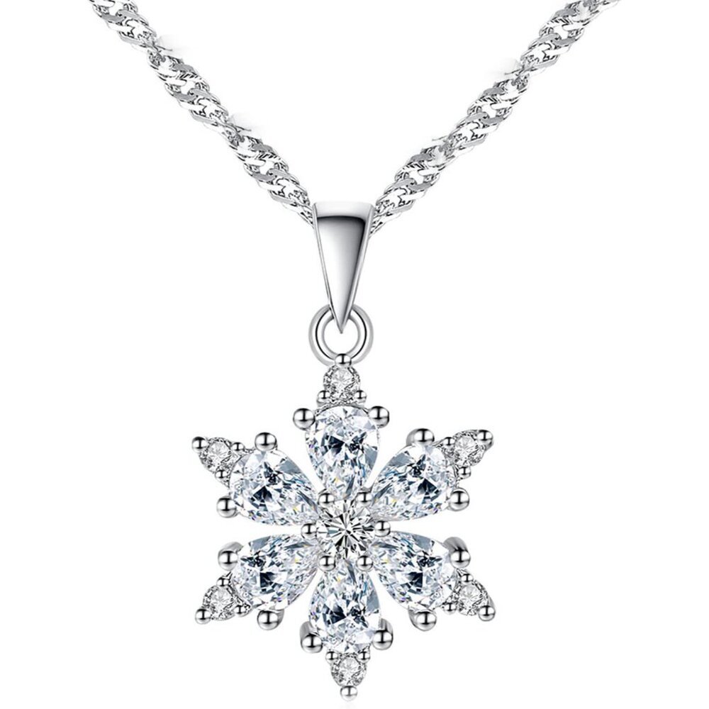 Zirconia Pendant Necklace Snowflake Design with 925 Silver Chain, with a Stunnin